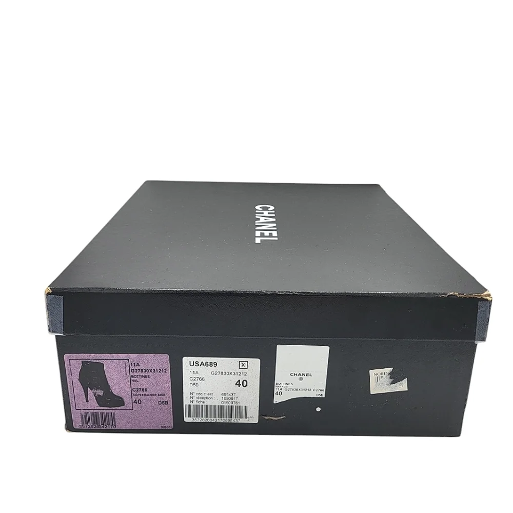 CHANEL CC Logo Cap Toe Suede Platform Ankle Boots Two Tone Booties Gray 40 - Picture 13 of 15